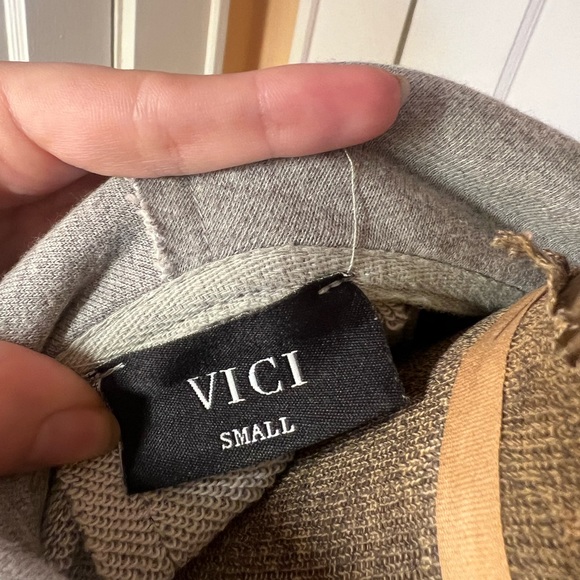 Vici Boutique Grey Oversized Drop Shoulder Hoodie Sweater with Lace Up Accent - Picture 5 of 5